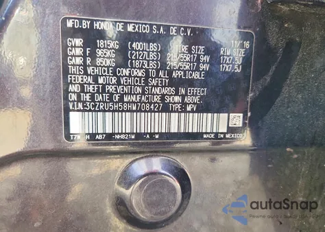 2017 Honda Hr-V Ex z USA, uszkodzony, nr VIN 3CZRU5H58HM708427